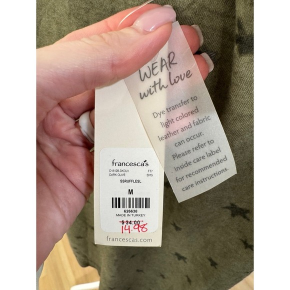 Francesca's green star top‎ short sleeve with see through stars medium - Picture 4 of 4